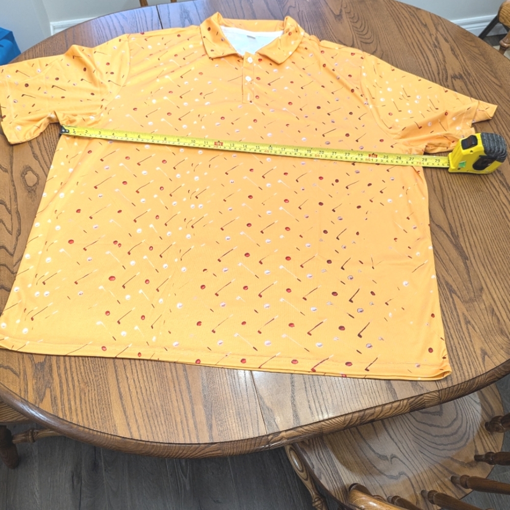 Men's Orange Yellow Polo Shirt With Golf Balls And Club Graphics. Size 3X .